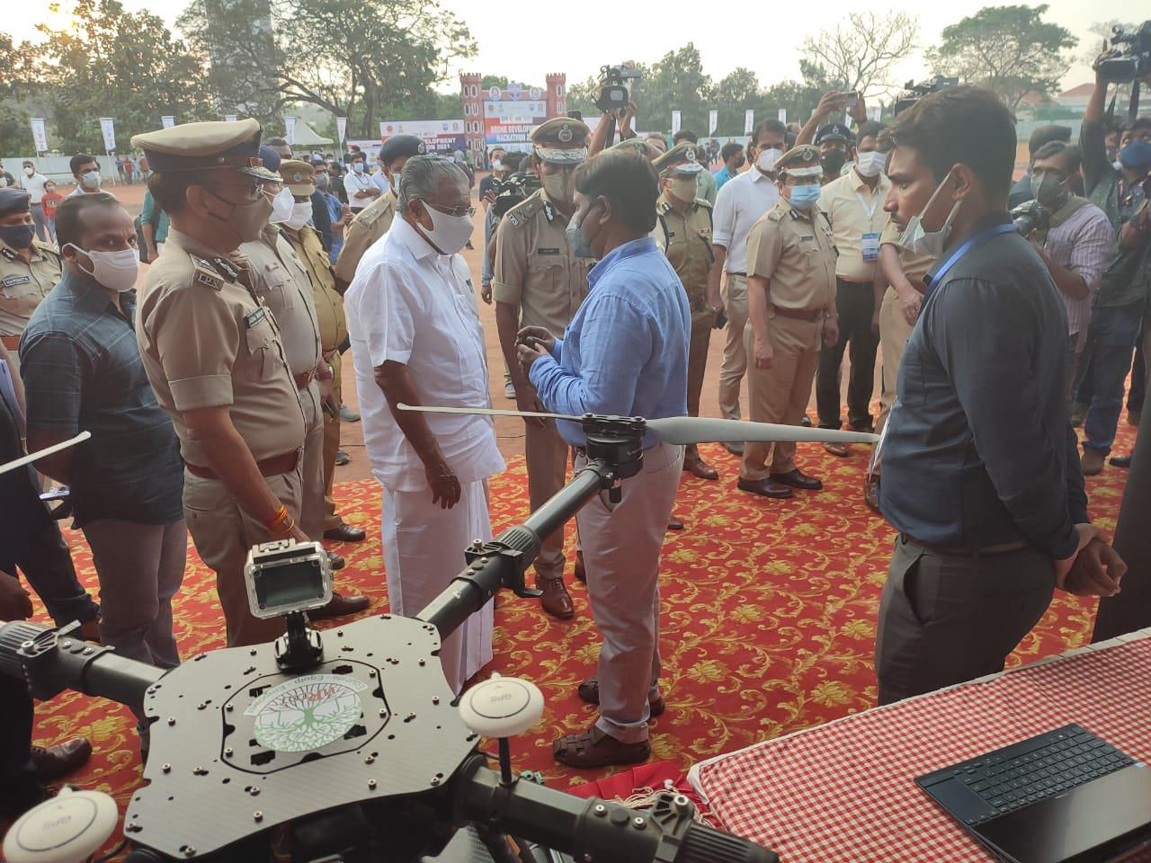 Regional Coordinator briefing Kerala CM about nRoot’s Multipurpose Agri Drone